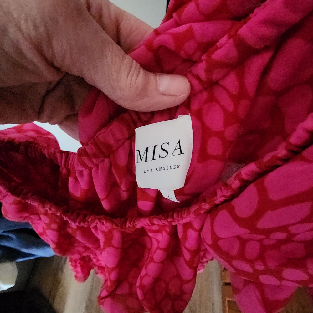 Misa Los Angeles One-Shoulder Ruffle Dress in Hot Pink Print - Picture 3 of 3